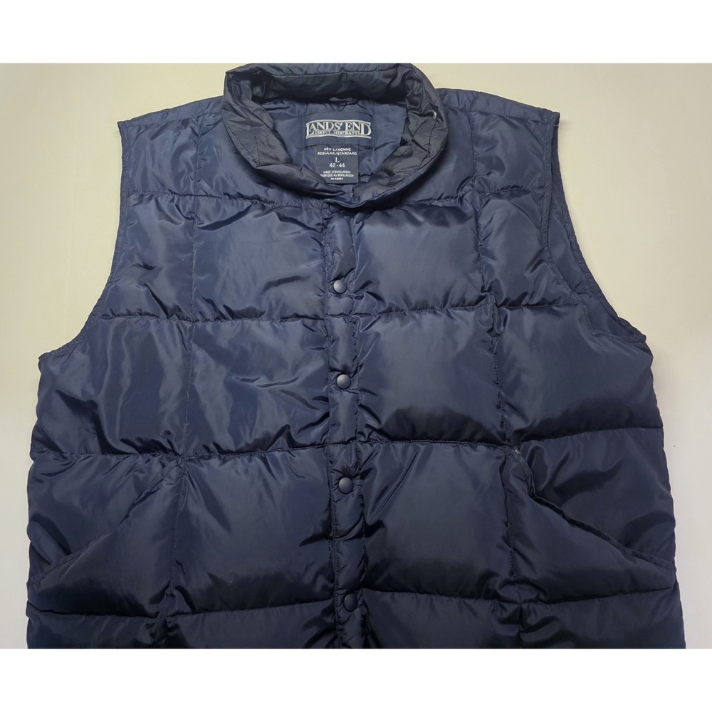 Lands End Mens Size L 42-44 Blue Goosedown Full ZipPuffer Vest‎
